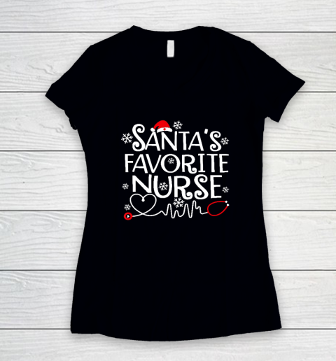 Santa's Favorite Nurse Stethoscope Santa Hat Christmas Women's V-Neck T-Shirt