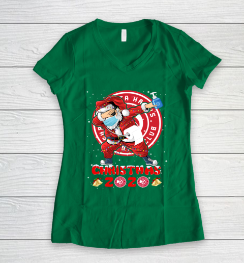 Atlanta Hawks Funny Santa Claus Dabbing Christmas 2020 NBA Women's V-Neck T-Shirt 3