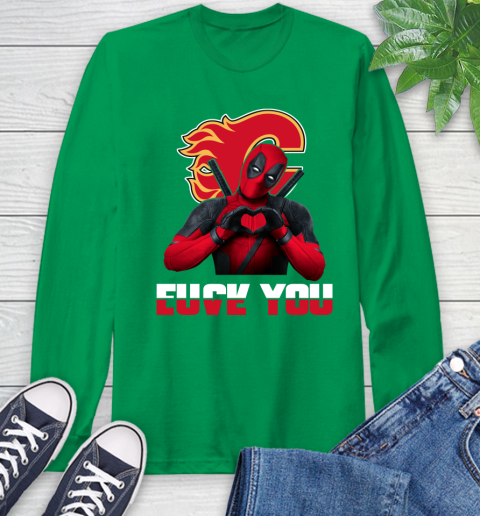 NHL Calgary Flames Deadpool Love You Fuck You Hockey Sports Long Sleeve T-Shirt 8