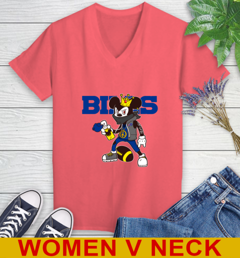 Buffalo Bills NFL Football Mickey Peace Sign Sports Women's V-Neck T-Shirt 7
