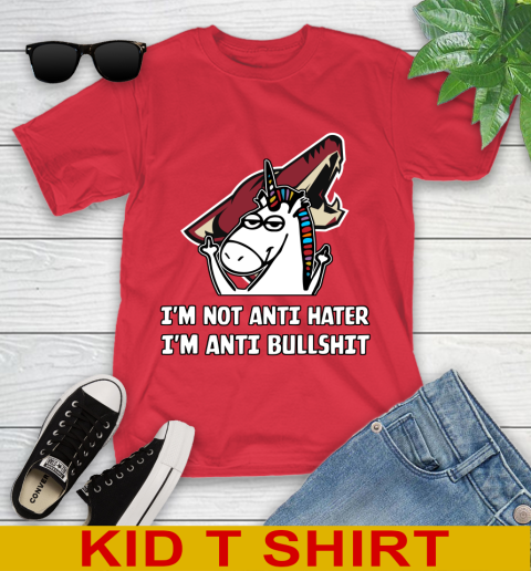 Arizona Coyotes NHL Hockey Unicorn I'm Not Anti Hater I'm Anti Bullshit Youth T-Shirt 10