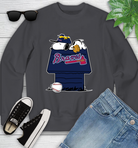 MLB Atlanta Braves Snoopy Woodstock The Peanuts Movie Baseball T Shirt Youth Sweatshirt 6