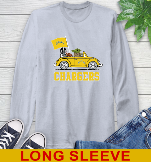 NFL Football Los Angeles Chargers Darth Vader Baby Yoda Driving Star Wars Shirt Long Sleeve T-Shirt 6