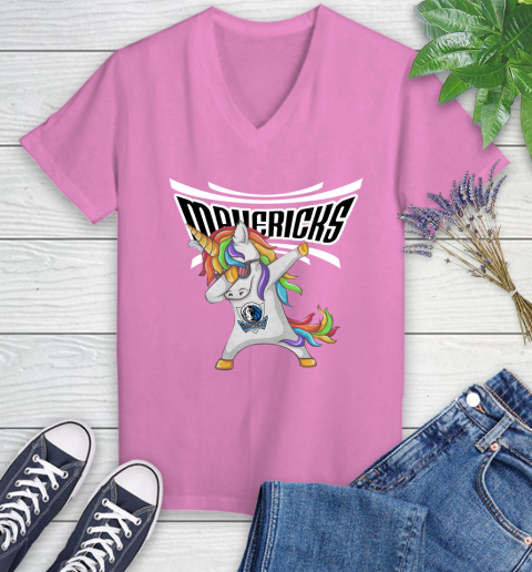 Dallas Mavericks NBA Basketball Funny Unicorn Dabbing Sports Women's V-Neck T-Shirt 14