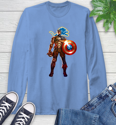 NFL Captain America Marvel Avengers Endgame Football Sports Detroit Lions Long Sleeve T-Shirt 11