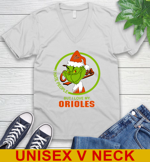 Baltimore Orioles MLB Christmas Grinch I Hate People But I Love My Favorite Baseball Team V-Neck T-Shirt