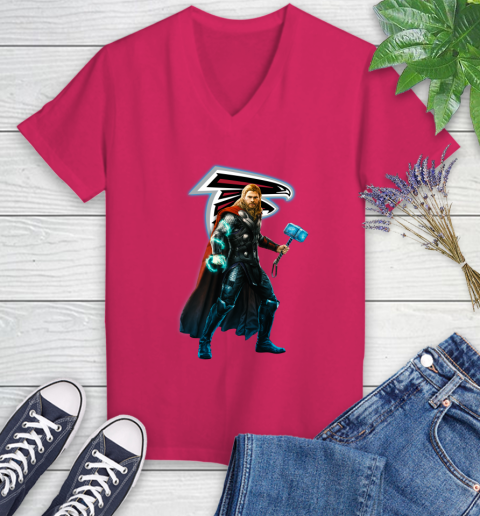 NFL Thor Avengers Endgame Football Atlanta Falcons Women's V-Neck T-Shirt 9