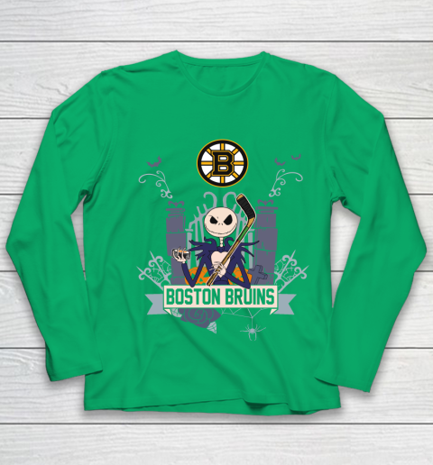 NHL Boston Bruins Hockey Jack Skellington Halloween Youth Long Sleeve 4