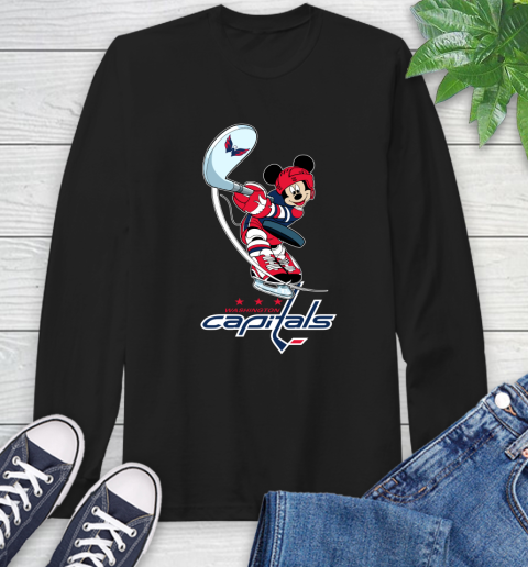 NHL Hockey Washington Capitals Cheerful Mickey Mouse Shirt Long Sleeve T-Shirt