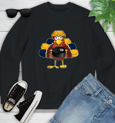 Nashville Predators Turkey Thanksgiving Day Youth Sweatshirt 2