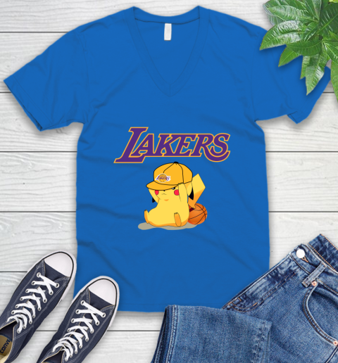NBA Pikachu Basketball Sports Los Angeles Lakers V-Neck T-Shirt 6