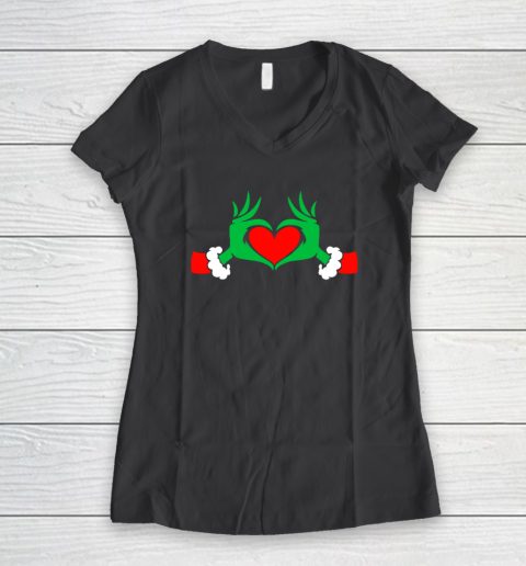 Funny Elf With Cute Heart Hands Style Christmas Costumes Women's V-Neck T-Shirt - Image 5