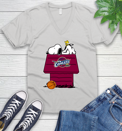 Cleveland Cavaliers NBA Basketball Snoopy Woodstock The Peanuts Movie V-Neck T-Shirt