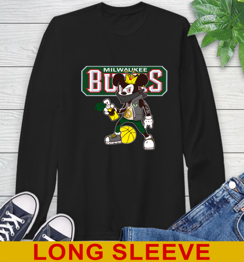 Milwaukee Bucks NBA Basketball Mickey Peace Sign Sports Long Sleeve T-Shirt 2