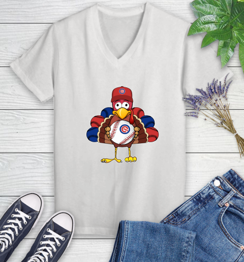 Chicago Cubs Turkey thanksgiving Women's V-Neck T-Shirt