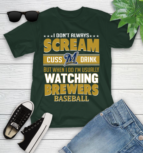 Milwaukee Brewers MLB I Scream Cuss Drink When I'm Watching My Team Youth T-Shirt 5