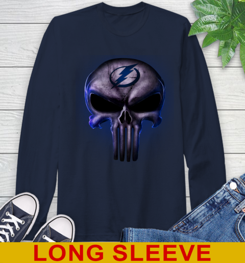 Tampa Bay Lightning NHL Hockey Punisher Skull Sports Long Sleeve T-Shirt 3