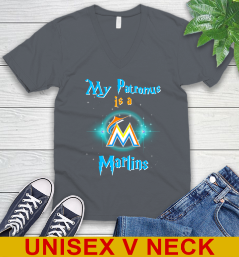 MLB Baseball Harry Potter My Patronus Is A Miami Marlins V-Neck T-Shirt 4