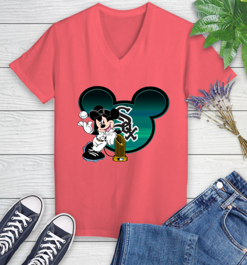 MLB Chicago White Sox The Commissioner's Trophy Mickey Mouse Disney Women's V-Neck T-Shirt 6