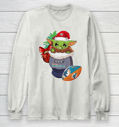 Miami Dolphins Christmas Baby Yoda Star Wars Funny Happy NFL Long Sleeve T-Shirt 12