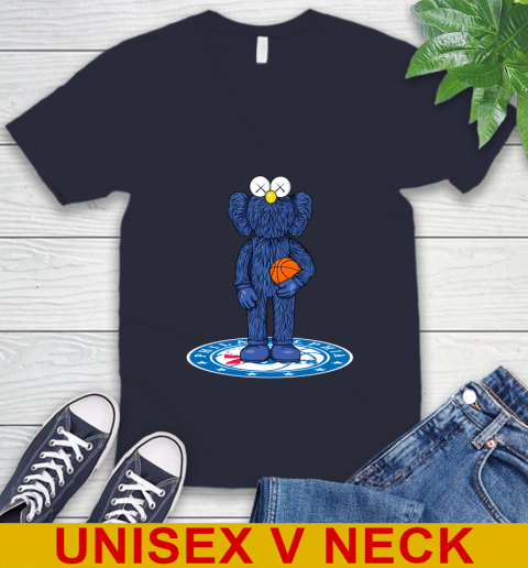 NBA Basketball Philadelphia 76ers Kaws Bff Blue Figure Shirt V-Neck T-Shirt 3