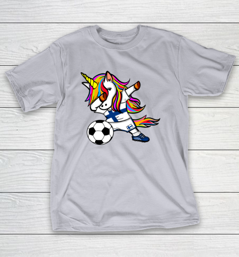 Funny Dabbing Unicorn Finland Football Finnish Flag Soccer T-Shirt 6