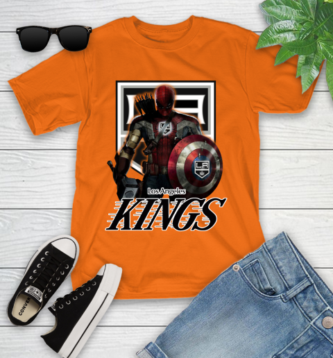 NHL Captain America Thor Spider Man Hawkeye Avengers Endgame Hockey Los Angeles Kings Youth T-Shirt 7
