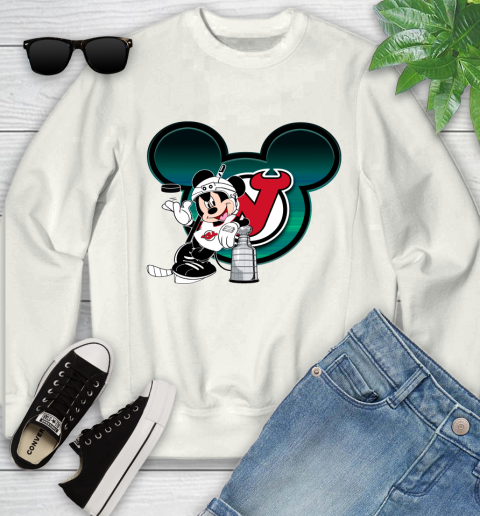 NHL New Jersey Devils Stanley Cup Mickey Mouse Disney Hockey T Shirt Youth Sweatshirt
