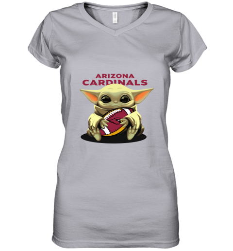 Baby Yoda Loves The Arizona Cardinals y4mu baby yoda loves the arizona cardinals women v neck t shirt 39 front sport grey