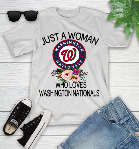 MLB Just A Woman Who Loves Washington Nationals Baseball Sports Youth T-Shirt