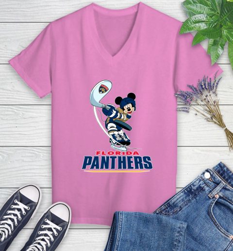 NHL Hockey Florida Panthers Cheerful Mickey Mouse Shirt Women's V-Neck T-Shirt 12