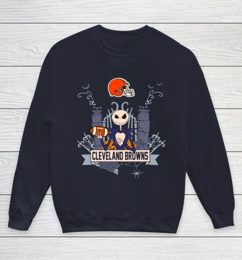 NFL Cleveland Browns Football Jack Skellington Halloween Youth Sweatshirt 2