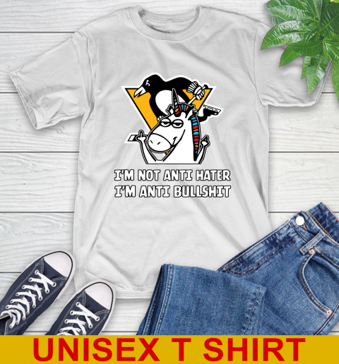 Pittsburgh Penguins NHL Hockey Unicorn I'm Not Anti Hater I'm Anti Bullshit T-Shirt