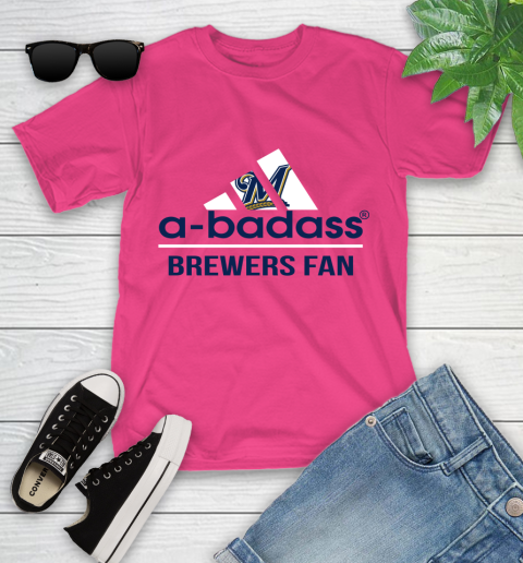 MLB A Badass Milwaukee Brewers Fan Adidas Baseball Sports Youth T-Shirt 11