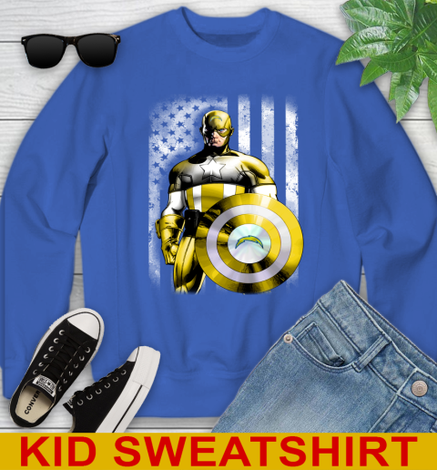 Los Angeles Chargers NFL Football Captain America Marvel Avengers American Flag Shirt Youth Sweatshirt 6