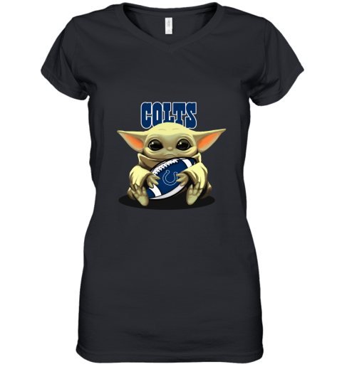 Baby Yoda Loves The Indianapolis Colts Star Wars NFL Women's V-Neck T-Shirt