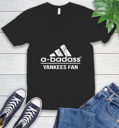 MLB A Badass New York Yankees Fan Adidas Baseball Sports V-Neck T-Shirt