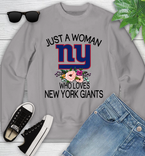 NFL Just A Woman Who Loves New York Giants Football Sports Youth Sweatshirt 2