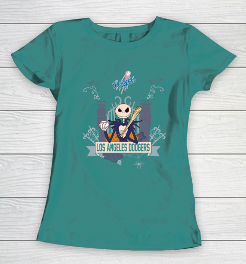 MLB Los Angeles Dodgers Baseball Jack Skellington Halloween Women's T-Shirt 10
