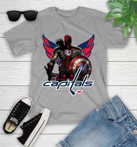 NHL Captain America Thor Spider Man Hawkeye Avengers Endgame Hockey Washington Capitals Youth T-Shirt 4