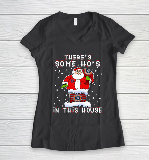 Detroit Tigers Christmas There Is Some Hos In This House Santa Stuck In The Chimney MLB Women's V-Neck T-Shirt - Image 7