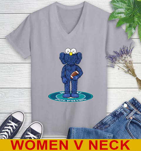 NFL Football Miami Dolphins Kaws Bff Blue Figure Shirt Women's V-Neck T-Shirt 5