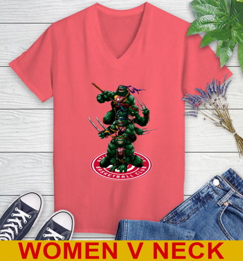 NBA Basketball Atlanta Hawks Teenage Mutant Ninja Turtles Shirt Women's V-Neck T-Shirt 7