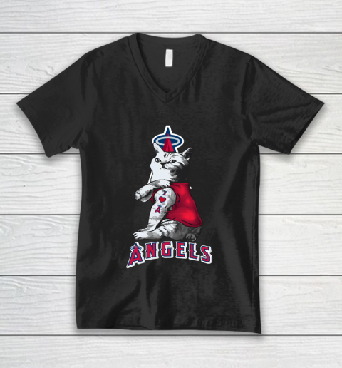 MLB Baseball My Cat Loves Los Angeles Angels V-Neck T-Shirt