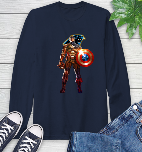 NFL Captain America Marvel Avengers Endgame Football Sports Carolina Panthers Long Sleeve T-Shirt 4