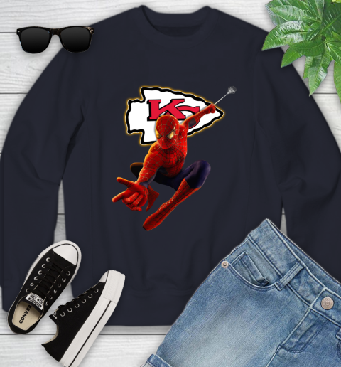 NFL Spider Man Avengers Endgame Football Kansas City Chiefs Youth Sweatshirt 3