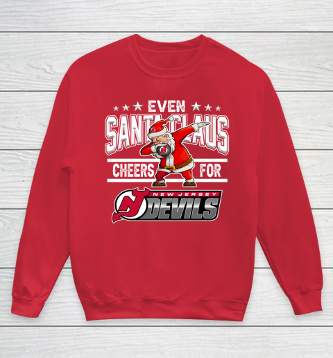 New Jersey Devils Even Santa Claus Cheers For Christmas NHL Youth Sweatshirt 7