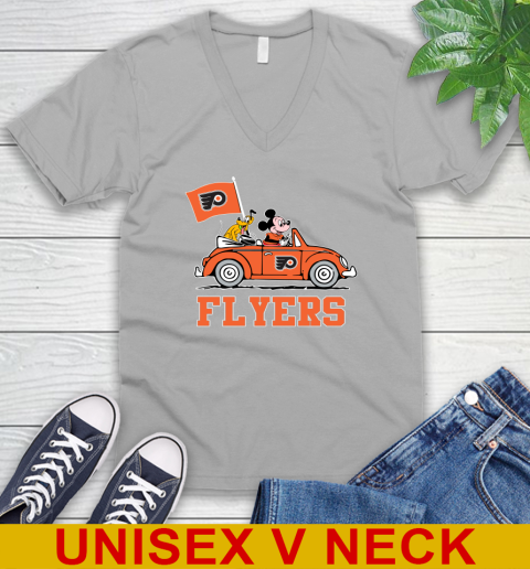NHL Hockey Philadelphia Flyers Pluto Mickey Driving Disney Shirt V-Neck T-Shirt 4