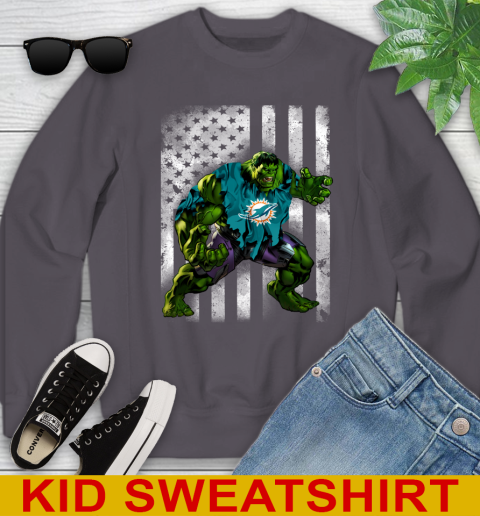 Miami Dolphins Hulk Marvel Avengers NFL Football American Flag Youth Sweatshirt 5
