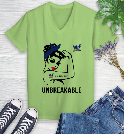 MLB Milwaukee Brewers Girl Unbreakable Baseball Sports Women's V-Neck T-Shirt 6